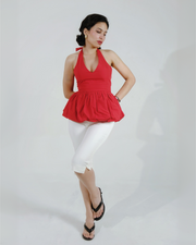 Halter Neck Peplum Top (Red)