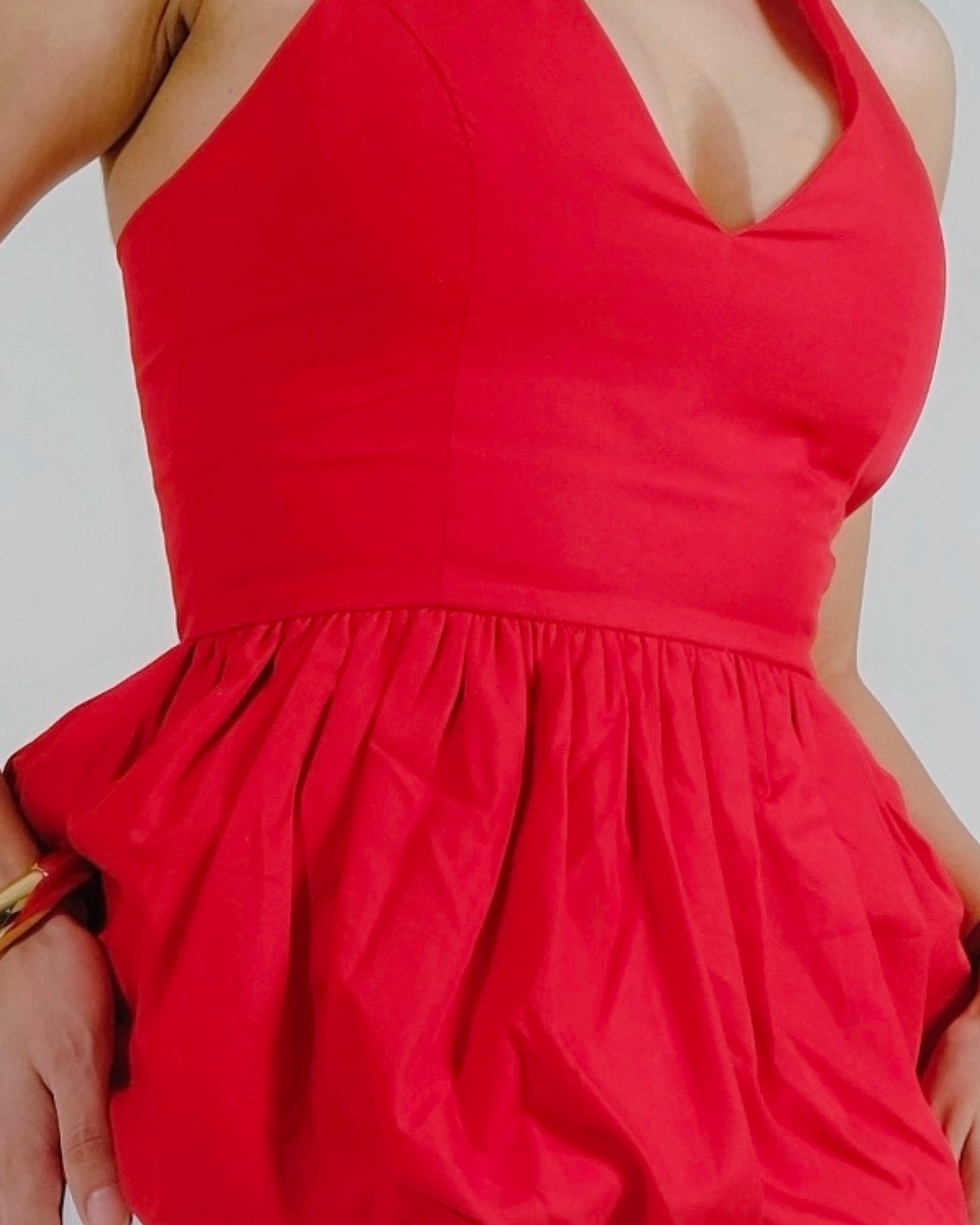 Halter Neck Peplum Top (Red)