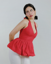 Halter Neck Peplum Top (Red)