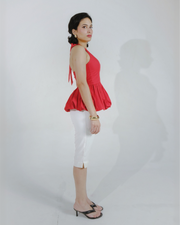 Halter Neck Peplum Top (Red)