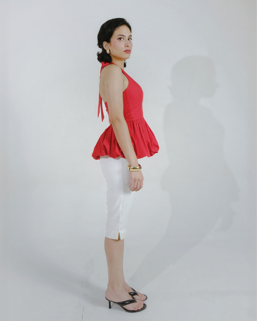 Halter Neck Peplum Top (Red)