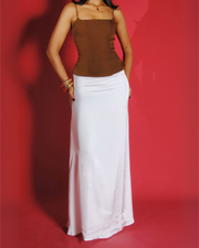 Hedy Satin Co-ord Set (Brown & White)