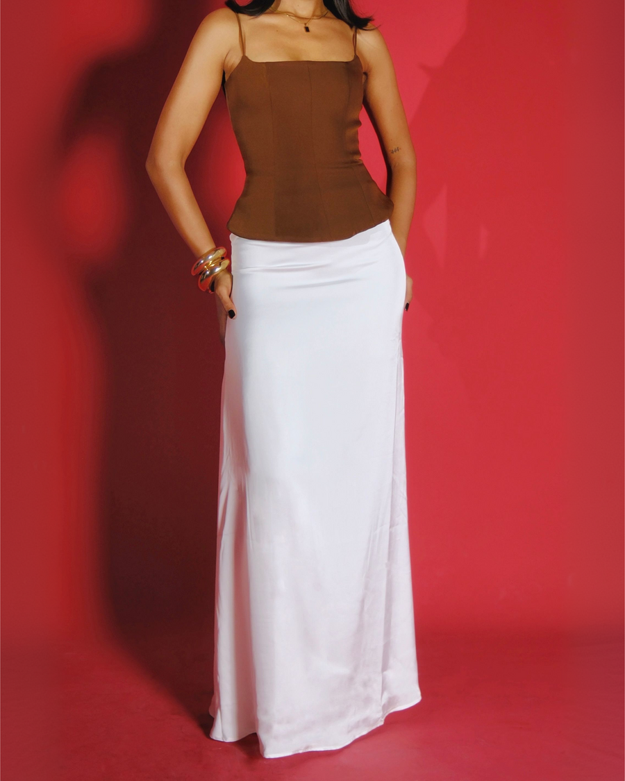 Hedy Satin Co-ord Set (Brown & White)