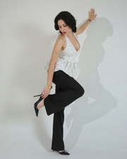 Halter Neck Peplum Top (White Polka)