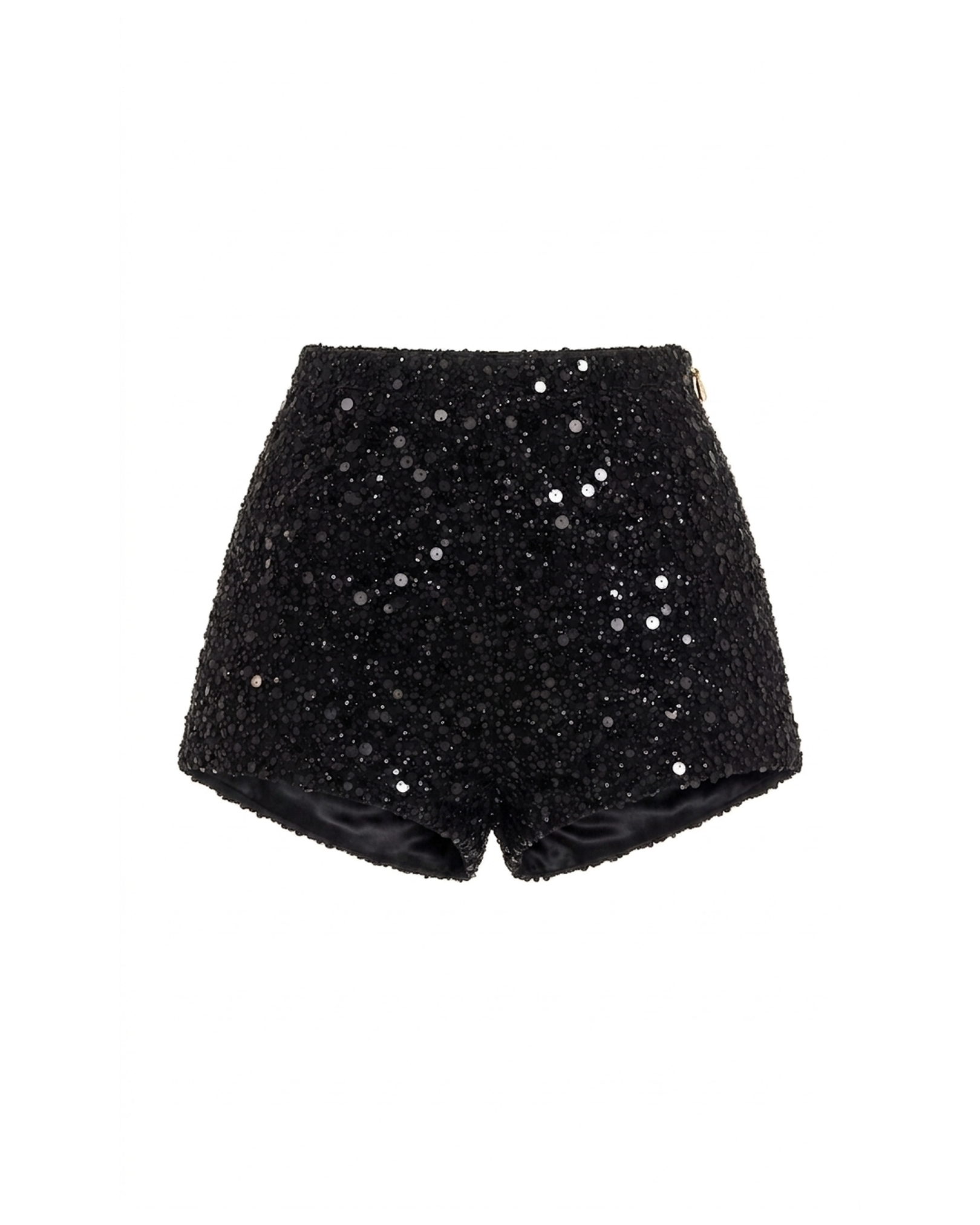 AFTER HOUR MICRO SHORTS black sequin high-waist bodycon shorts – flat view – YUMIS