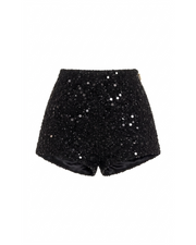 AFTER HOUR MICRO SHORTS black sequin high-waist bodycon shorts – flat view – YUMIS