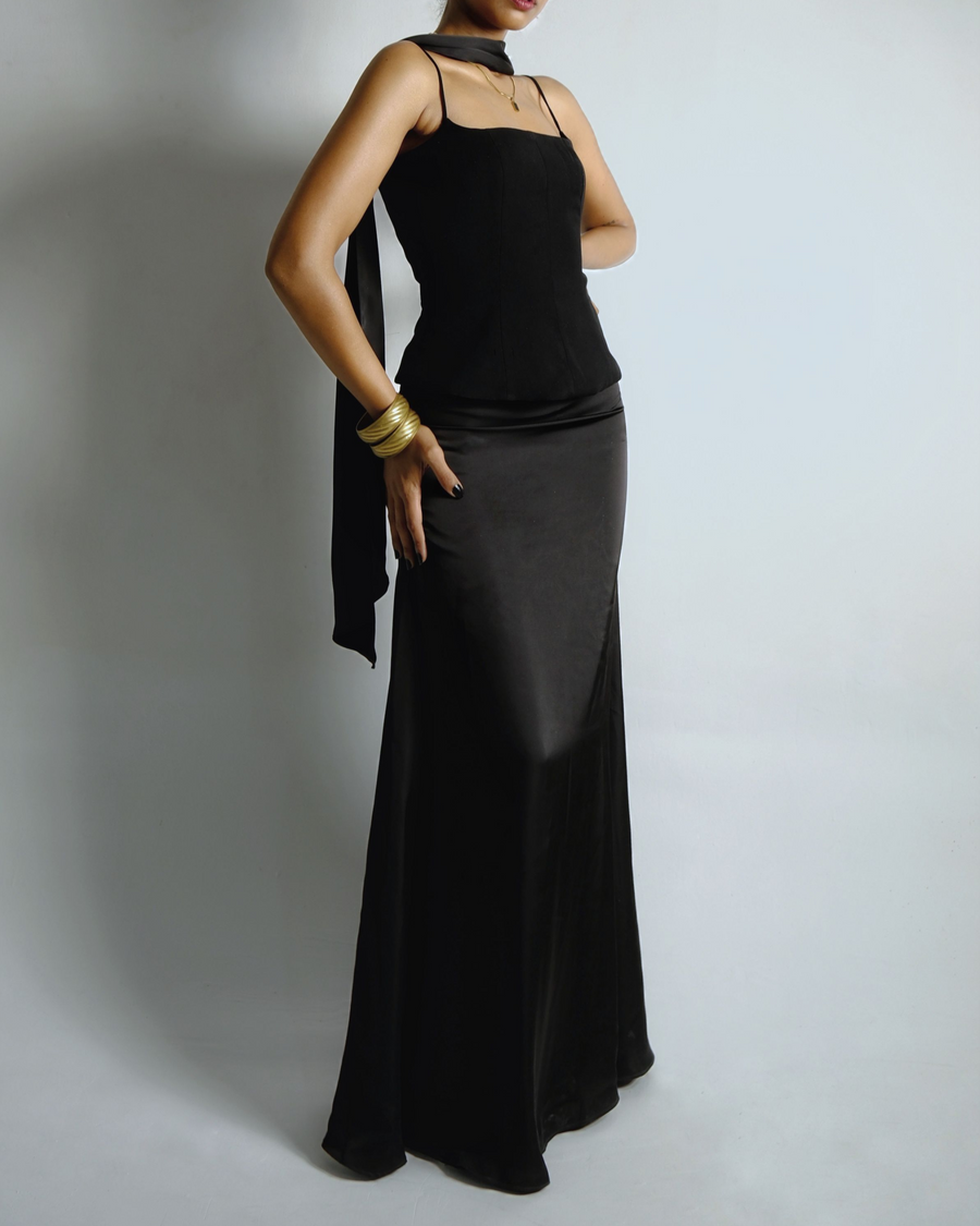 Classic Long Satin Skirt (Black)