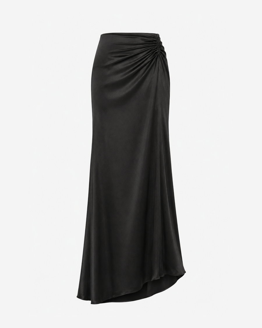 Classic Long Satin Skirt (Black)