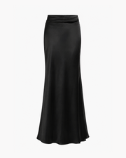 Classic Long Satin Skirt (Black)