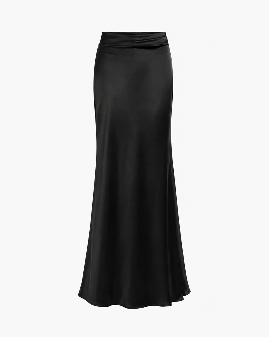 Classic Long Satin Skirt (Black)