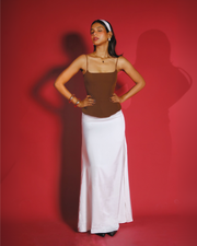 Classic Long Satin Skirt (White)