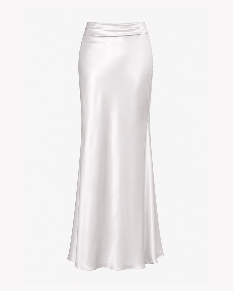 Classic Long Satin Skirt (White)