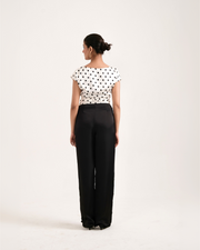 POLKAMUSE ivory polka dot satin co-ord – back three-quarter view – YUMIS