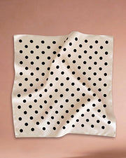 Ivory polka dot satin bandana worn as a headscarf – YUMIS