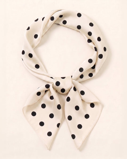 Ivory satin polka dot scarf – YUMIS